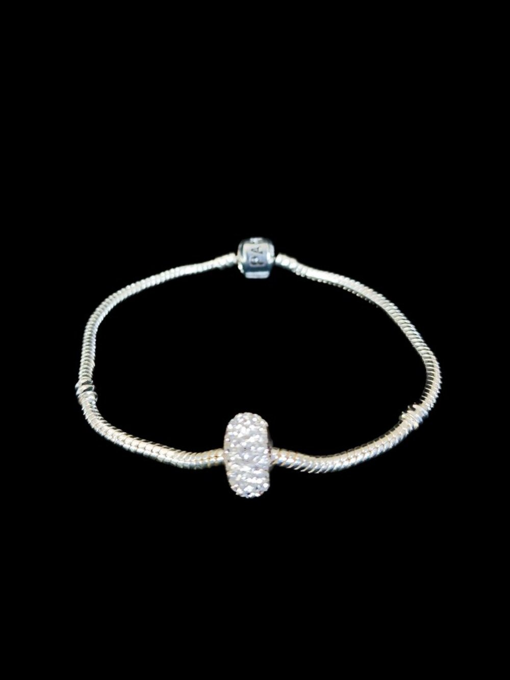 VTG Pandora 9" 925 Sterling Silver Bracelet w/ VTG Fiora Italy Pavé CZ Charm